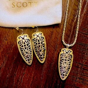 Kendra Scott Sadie Silver & Gold Set-Necklace & Earrings & Bag